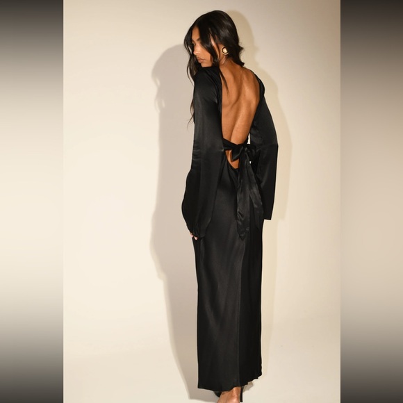 MESHKI BLACK SATIN DRESS - Picture 1 of 10